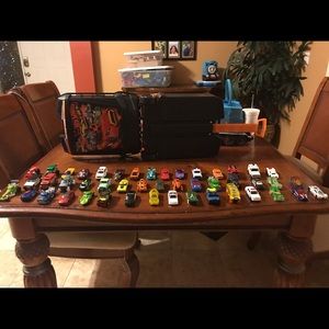 Hot wheels and matchbox cars with carrying case